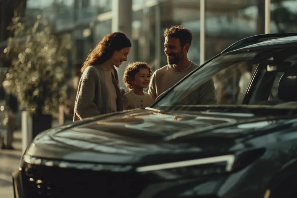 Qué es un test drive: familia probando una SUV Jetour